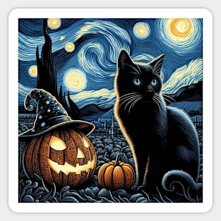 Halloween Cat Van Gogh Starry Night Sticker